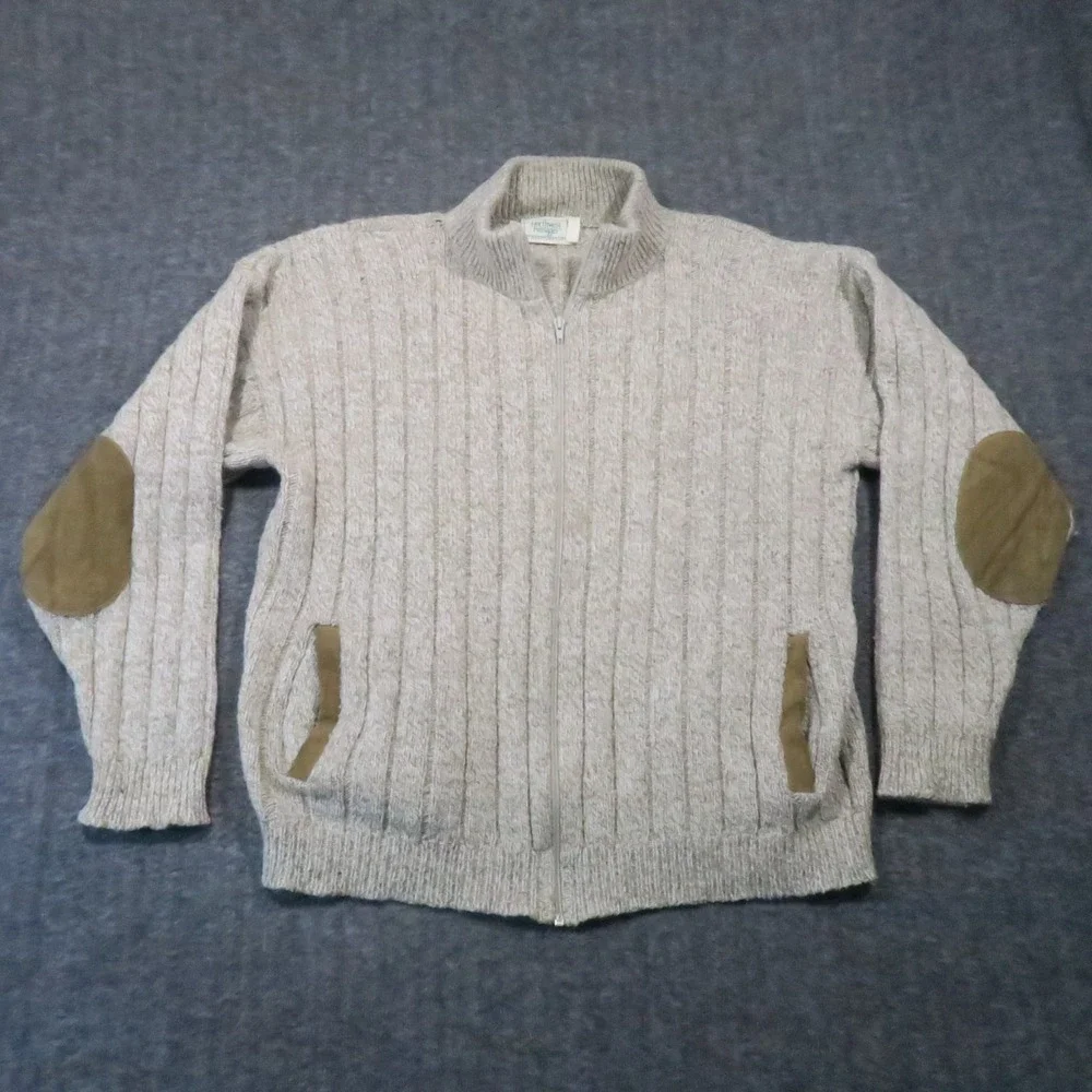 Northwest Passages Sweater Jacket M‎ Beige Elbow Patch Cabincore Vintage 90s